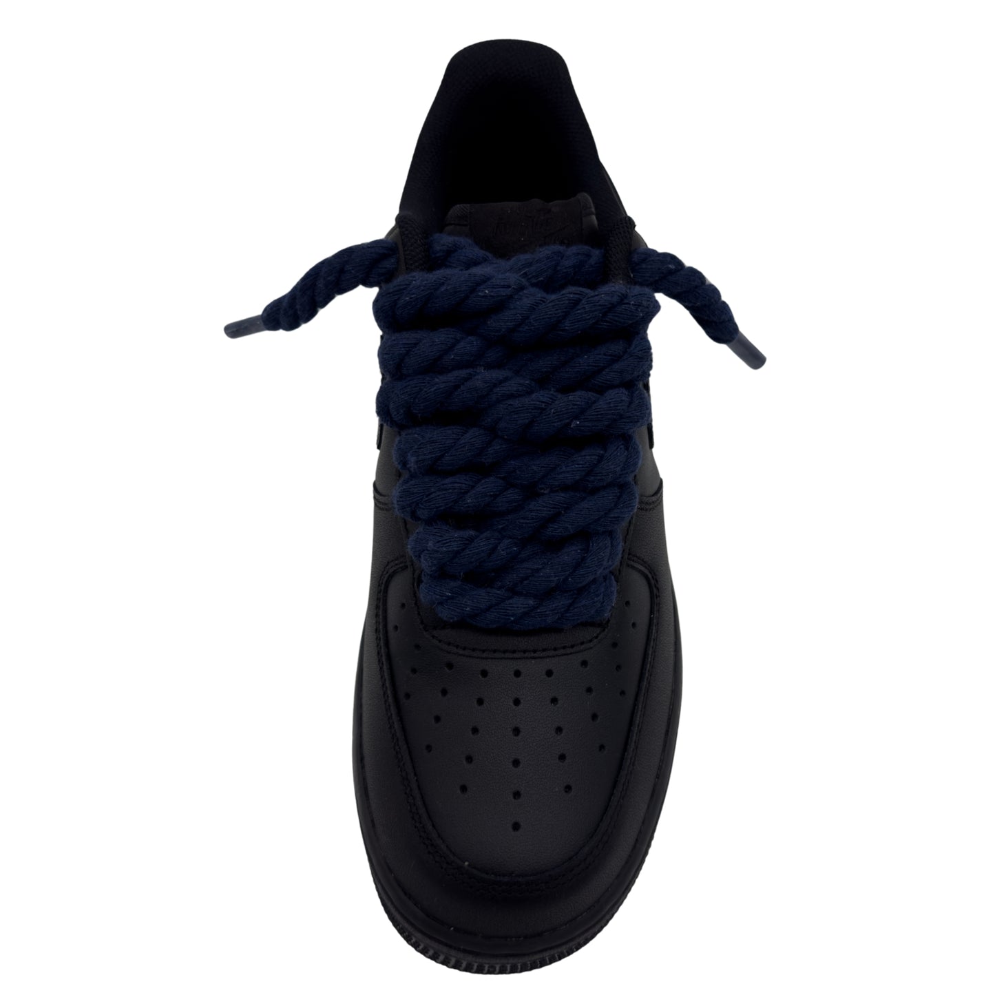 Nike Air Force 1 Low ‘07 Triple Black / Navy Blue Rope Laces