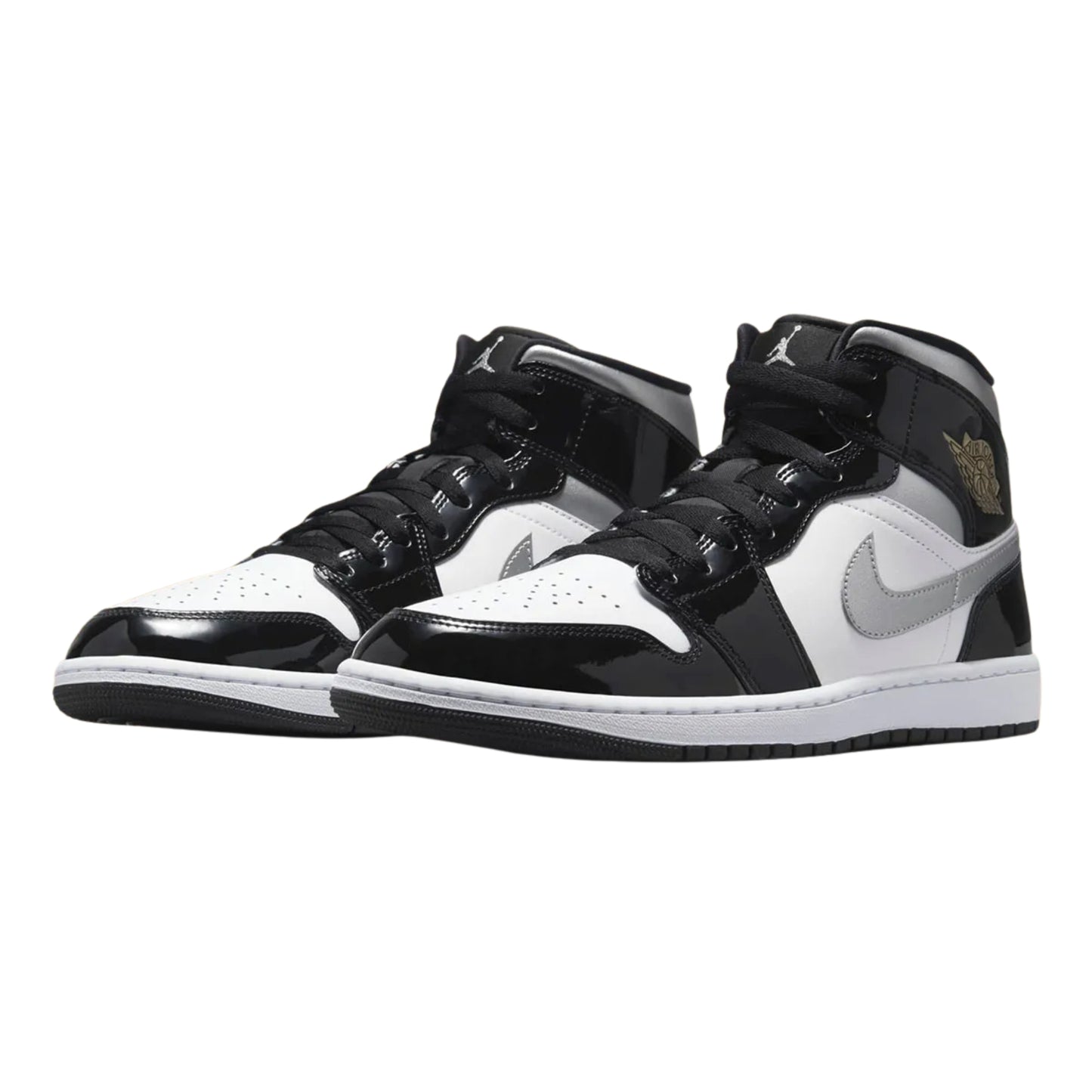 Jordan 1 Mid Patent Black Metallic Silver