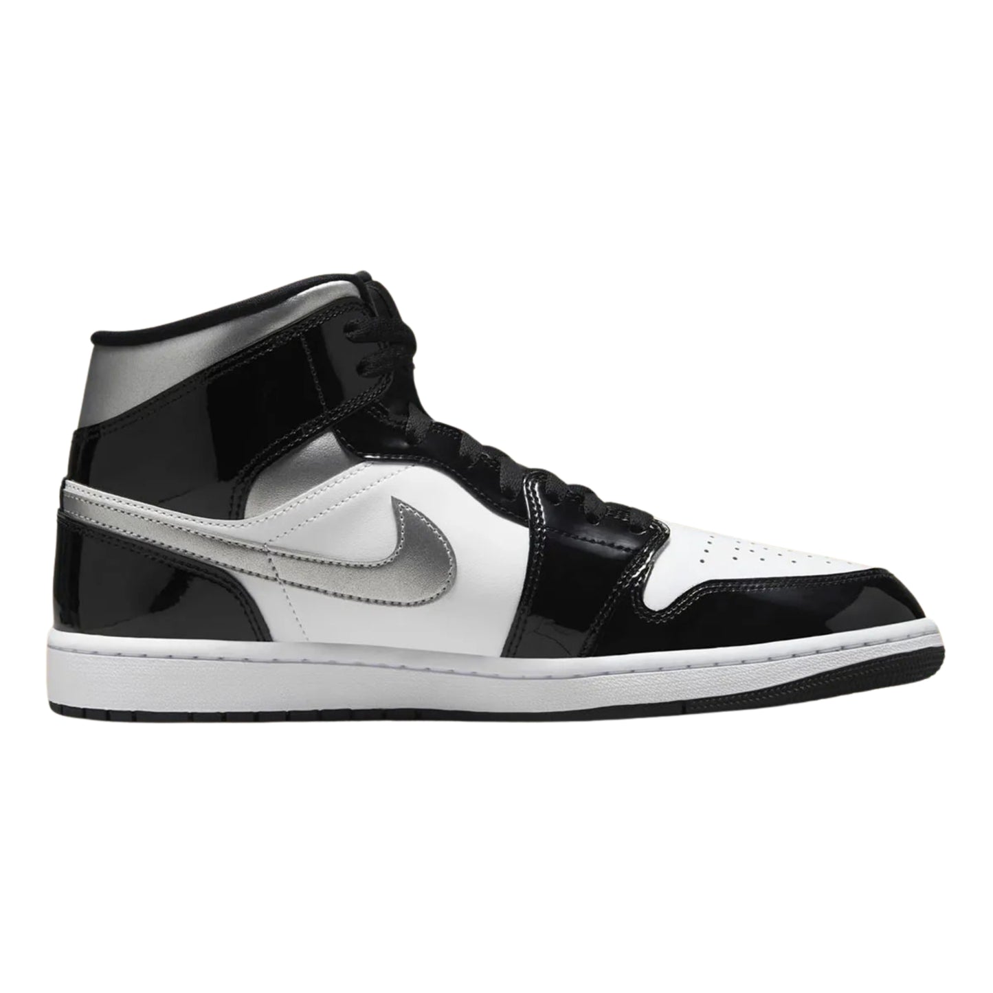 Jordan 1 Mid Patent Black Metallic Silver