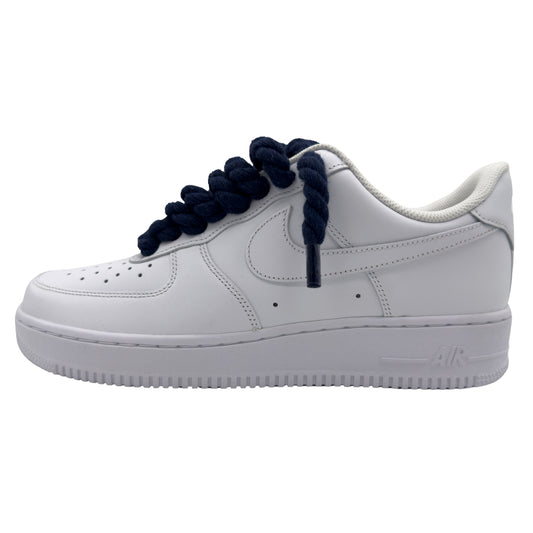 Nike Air Force 1 Low '07 Triple White / Navy Blue Rope Laces