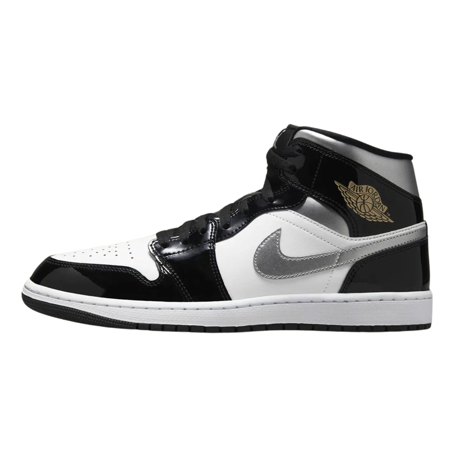 Jordan 1 Mid Patent Black Metallic Silver